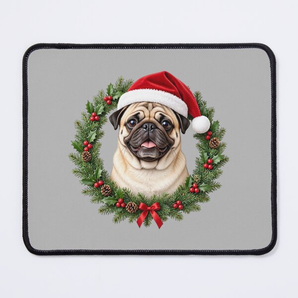 Item preview, Christmas Pug Wreath – Cute Dog in Santa Hat designed and sold by SweetLilith.