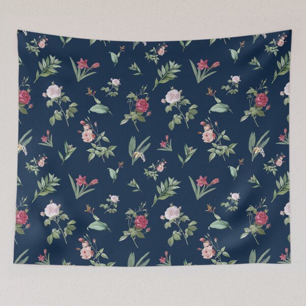 Item preview,  Vintage Botanical Roses and Leaves on Navy Blue designed and sold by Mellowtint Studio.
