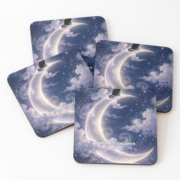 Item preview, Midnight Dreamer Cat Moon Illustration designed and sold by TamilThread.