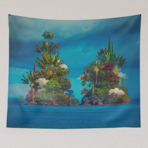 Item preview, ​Surreal Tropical Island - Twin Palms & Ocean Clouds designed and sold by Vizerskaya.