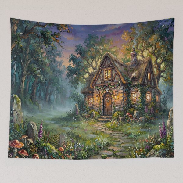 Item preview, Enchanted Forest Cottage Art, Cozy Fantasy Woodland House Gift designed and sold by cr6zym1nd.