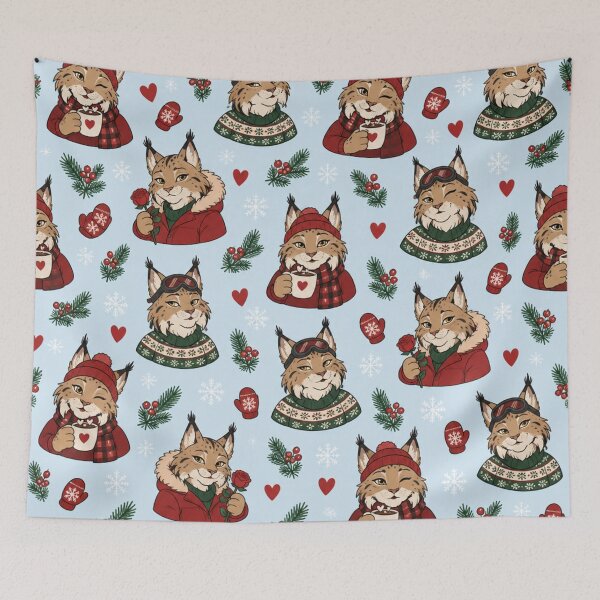 Item preview, Canada Lynx | Winter Date Night Lynx Cats with Hot Cocoa, Ski Goggles and Red Hearts designed and sold by Furrenzy.