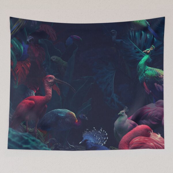 Item preview, Surreal Tropical Jungle Night - Exotic Birds & Monstera Leaves designed and sold by Vizerskaya.