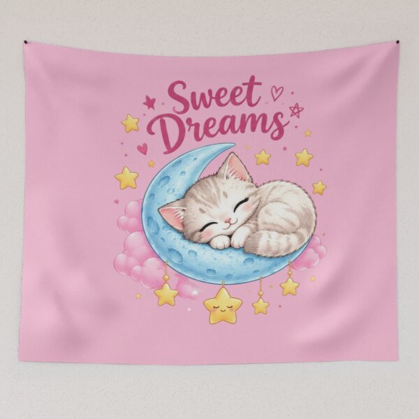 Item preview, Dreamy White Kitten on a Blue Crescent Moon designed and sold by MushArtist.