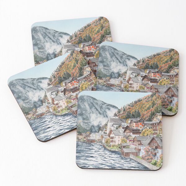 Item preview, Hallstatt Austria Watercolor Print – Alpine Village Landscape designed and sold by POSTERIOCREW.
