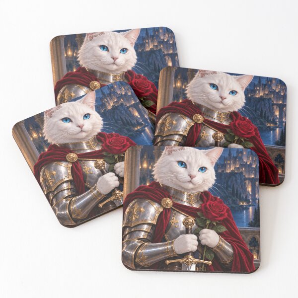 Item preview, White Cat Knight Holding a Crimson Rose and Sword designed and sold by Silken moonlight .