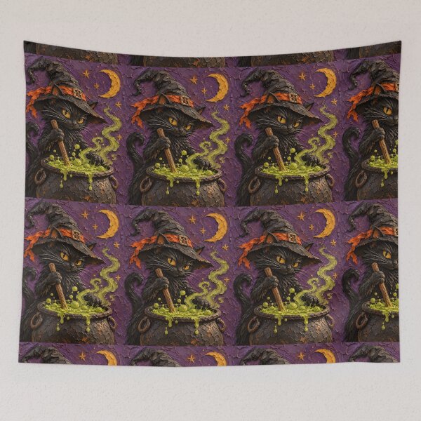 Item preview, Black Cat Witch Hat Cauldron Halloween Painting designed and sold by ravikiran2195.
