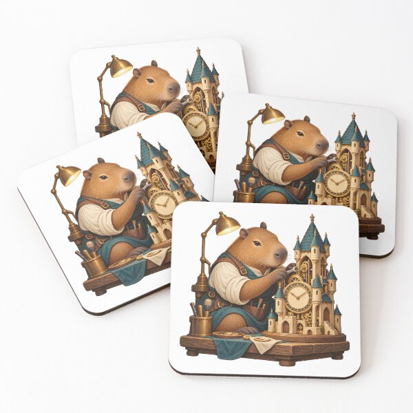 Item preview, Capybara Castle Clockmaker Medieval Folk Art designed and sold by gallleriaworld.