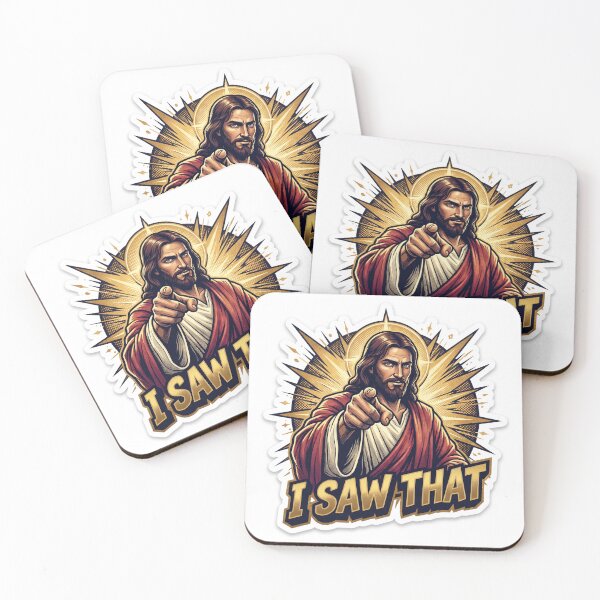 Item preview, I Saw That Funny Jesus Meme Pointing Retro Gold Sticker designed and sold by ArtAstonishing.