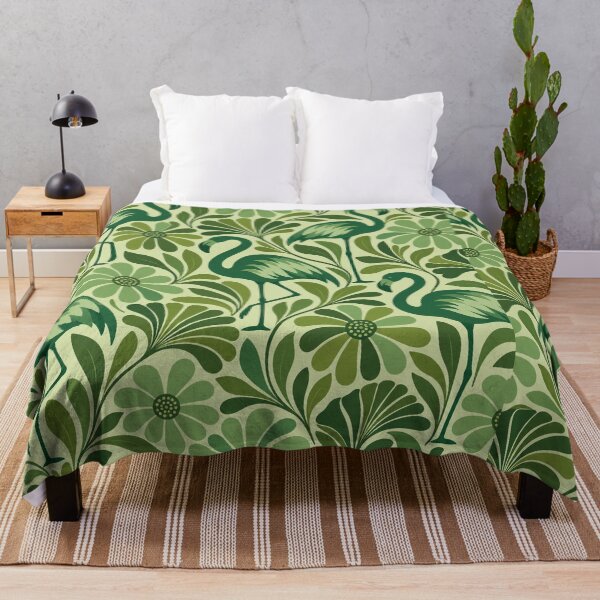 Item preview, Green Flamingo Pattern – Retro Botanical Flowers and Leaves designed and sold by Paper-Pickle.