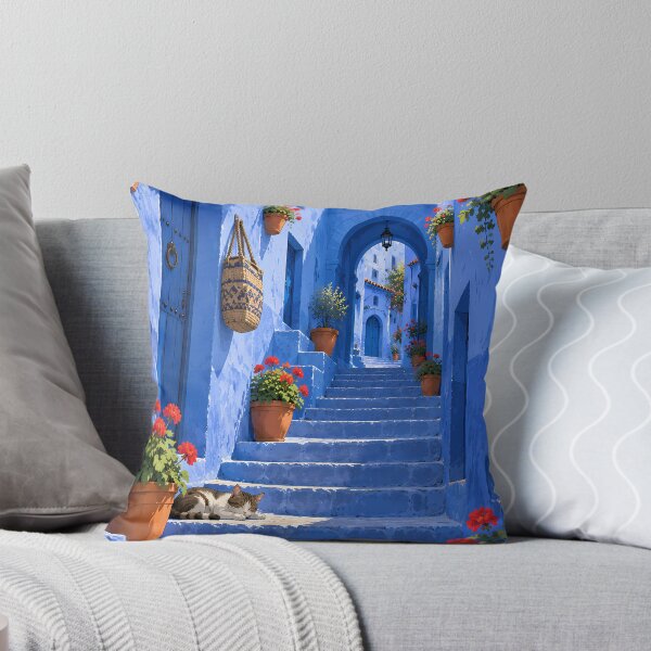 Item preview, Chefchaouen Blue Alley with Flowers and Cat designed and sold by Alvren.