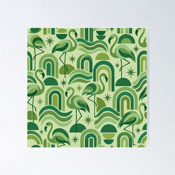 Item preview, Green Flamingo Pattern – Retro Geometric Arches and Waves designed and sold by Paper-Pickle.