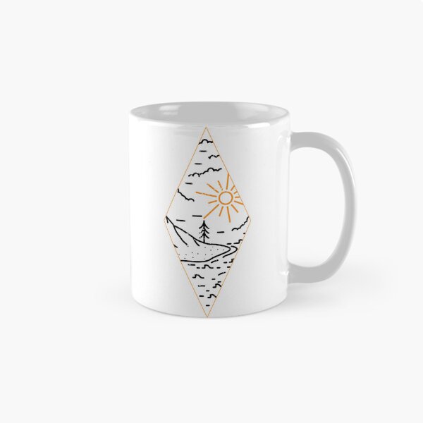 Item preview, Orange Sun & Black Mountain Line Art - Minimalist Nature Diamond Badge designed and sold by T-ShirtTerrace.