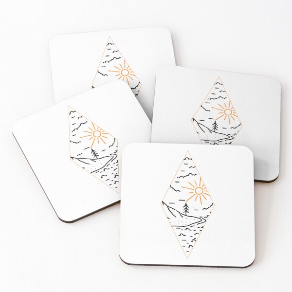 Item preview, Orange Sun & Black Mountain Line Art - Minimalist Nature Diamond Badge designed and sold by T-ShirtTerrace.