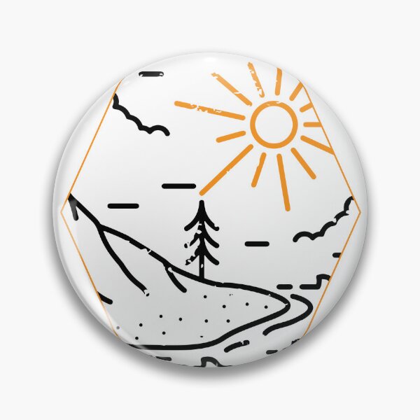 Item preview, Orange Sun & Black Mountain Line Art - Minimalist Nature Diamond Badge designed and sold by T-ShirtTerrace.