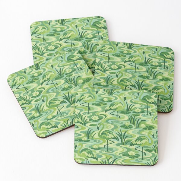 Item preview, Green Flamingo Pond Pattern – Groovy Ripples and Water Lilies designed and sold by Paper-Pickle.