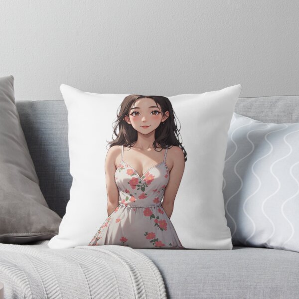 Item preview, Cute Anime Girl in Pink Floral Summer Dress designed and sold by VibeCraftDesigns.