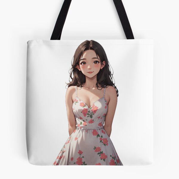 Item preview, Cute Anime Girl in Pink Floral Summer Dress designed and sold by VibeCraftDesigns.