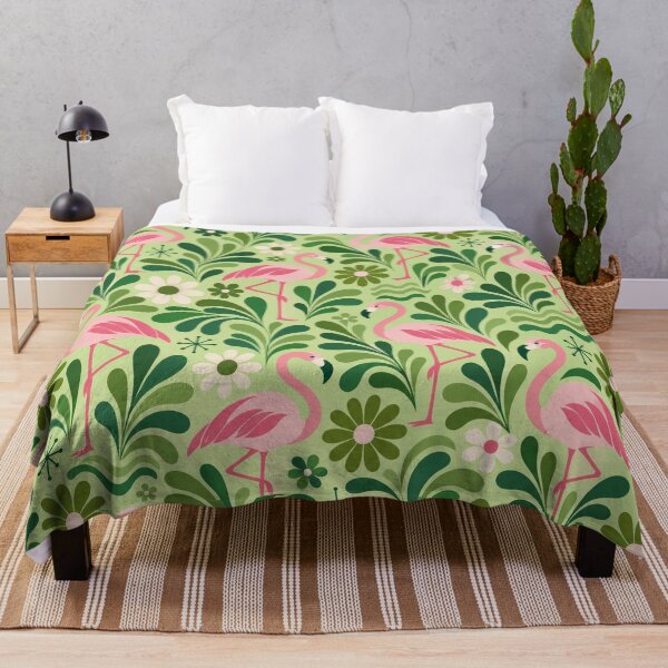 Item preview, Pink Flamingo Pattern – Retro Green Botanicals and Daisies designed and sold by Paper-Pickle.