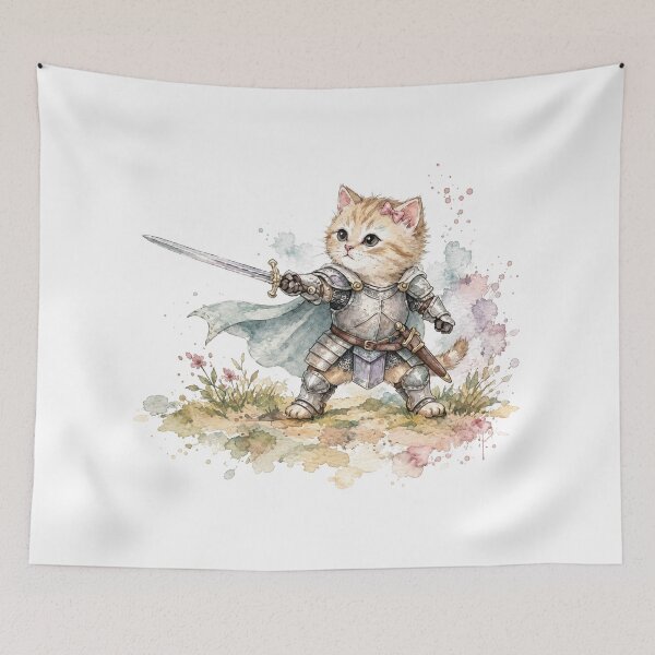 Item preview, Cat Knight Cute Kitten In Armor Sword Fantasy Watercolor designed and sold by gernays.