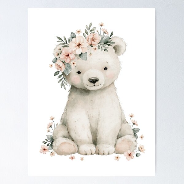 Item preview, White Bear Cub – Blush Floral Crown Nursery designed and sold by Studio Remier.