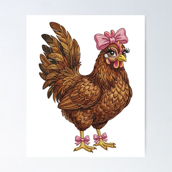 Item preview, Cute Chicken With Pink Bow Embroidered Style Funny Hen Animal Lover designed and sold by raedattia.