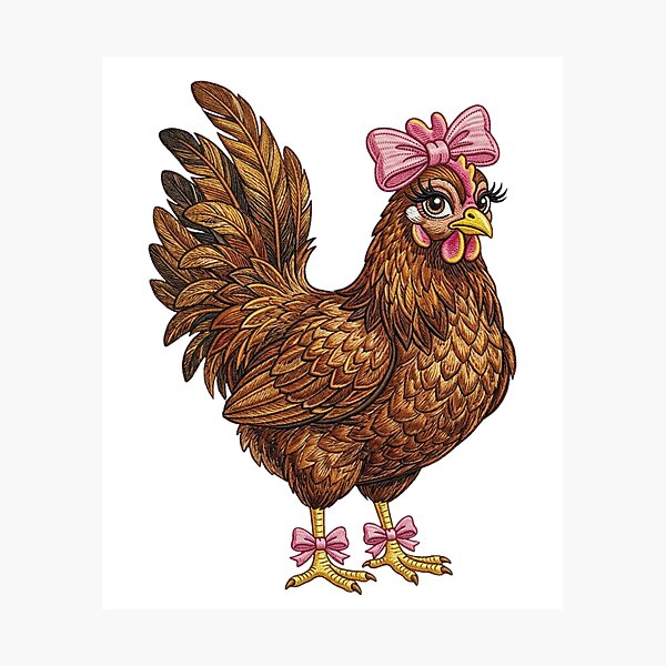 Item preview, Cute Chicken With Pink Bow Embroidered Style Funny Hen Animal Lover designed and sold by raedattia.