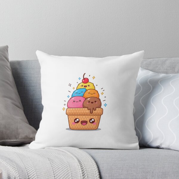 Item preview, Cute Kawaii Ice Cream Cone with Smiling Scoops designed and sold by houngarcho.