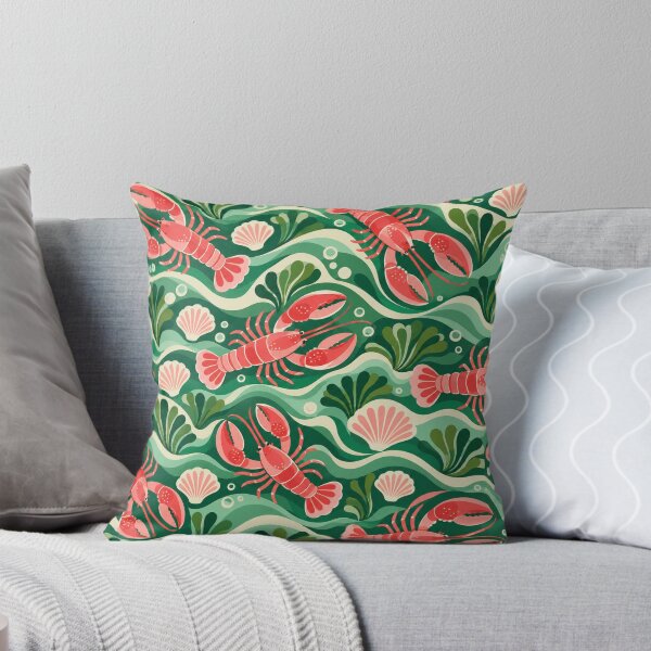 Item preview, Lobster Lagoon – Retro Coastal Pattern with Green Waves and Seashells designed and sold by Paper-Pickle.