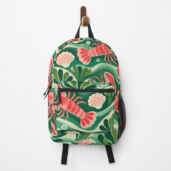 Item preview, Lobster Lagoon – Retro Coastal Pattern with Green Waves and Seashells designed and sold by Paper-Pickle.