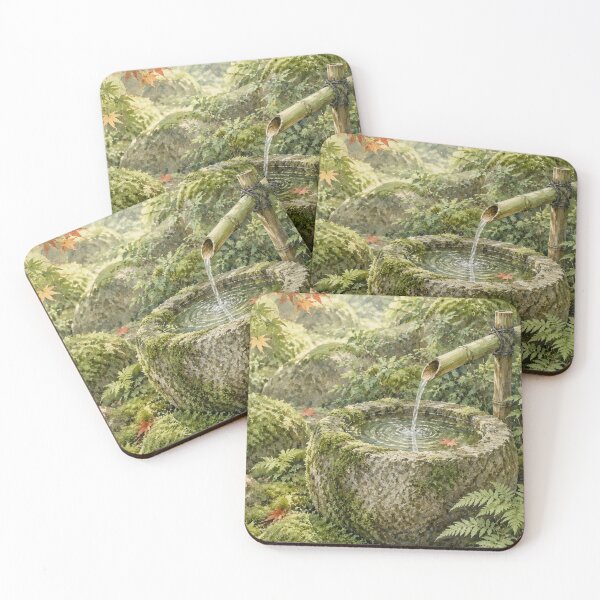 Item preview, Serene Japanese Zen Garden - Tsukubai Water Basin Watercolor designed and sold by vekotpu.