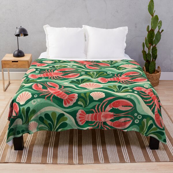 Item preview, Lobster Lagoon – Retro Coastal Pattern with Green Waves and Seashells designed and sold by Paper-Pickle.