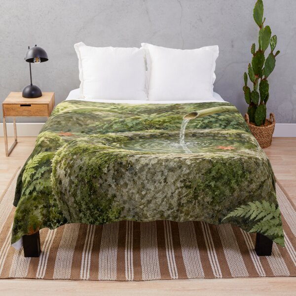 Item preview, Serene Japanese Zen Garden - Tsukubai Water Basin Watercolor designed and sold by vekotpu.