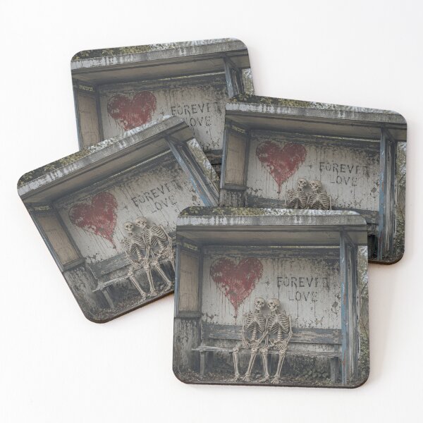 Item preview, Forever Love, romantic skeletons at the bus stop designed and sold by Mauswohn.