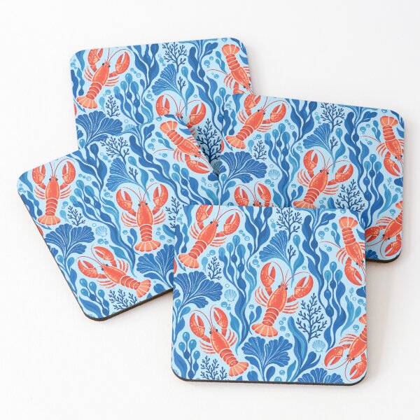 Item preview, Kelp Garden – Retro Lobster Pattern with Blue Seaweed designed and sold by Paper-Pickle.