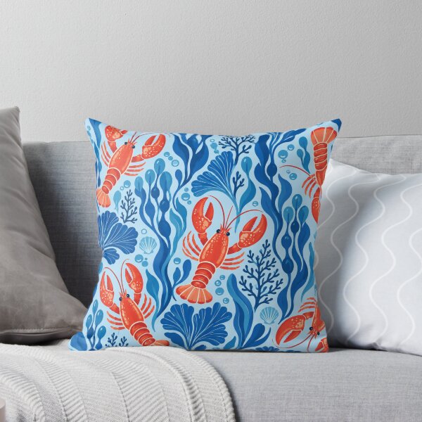 Item preview, Kelp Garden – Retro Lobster Pattern with Blue Seaweed designed and sold by Paper-Pickle.