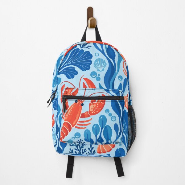 Item preview, Kelp Garden – Retro Lobster Pattern with Blue Seaweed designed and sold by Paper-Pickle.
