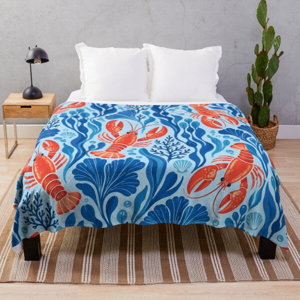 Item preview, Kelp Garden – Retro Lobster Pattern with Blue Seaweed designed and sold by Paper-Pickle.