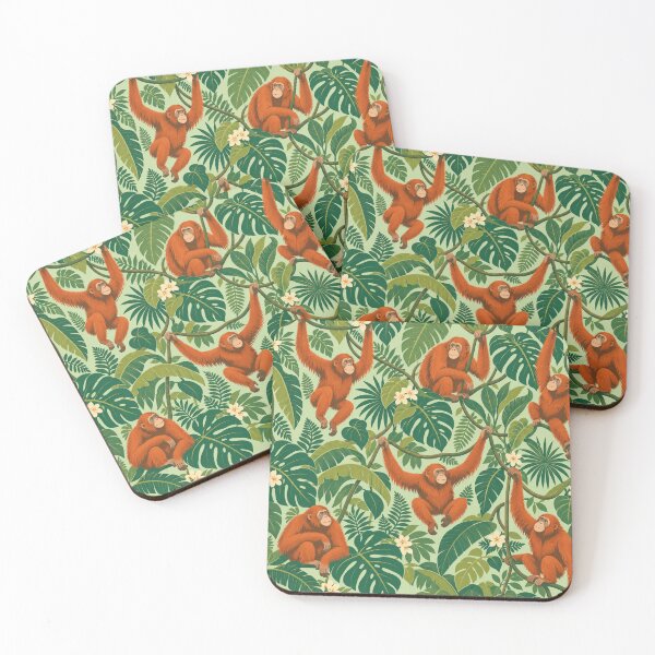Item preview, Jungle Canopy – Retro Orangutan Pattern with Tropical Leaves designed and sold by Paper-Pickle.