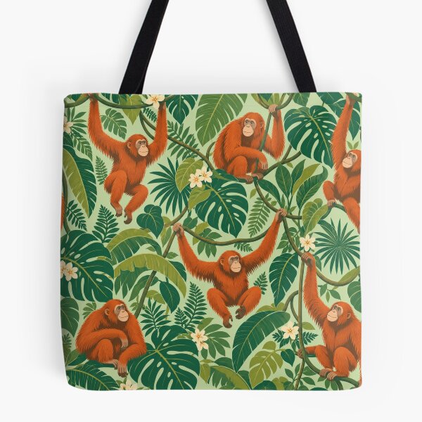 Item preview, Jungle Canopy – Retro Orangutan Pattern with Tropical Leaves designed and sold by Paper-Pickle.