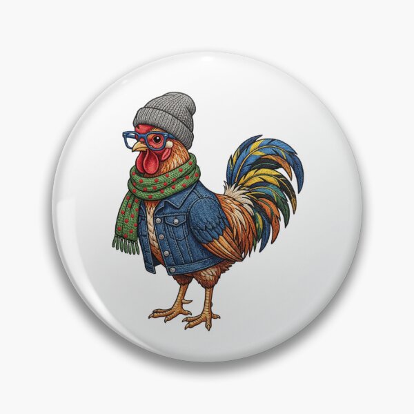 Item preview, Hipster Rooster Wearing Glasses Beanie Denim Jacket Scarf Embroidery designed and sold by raedattia.
