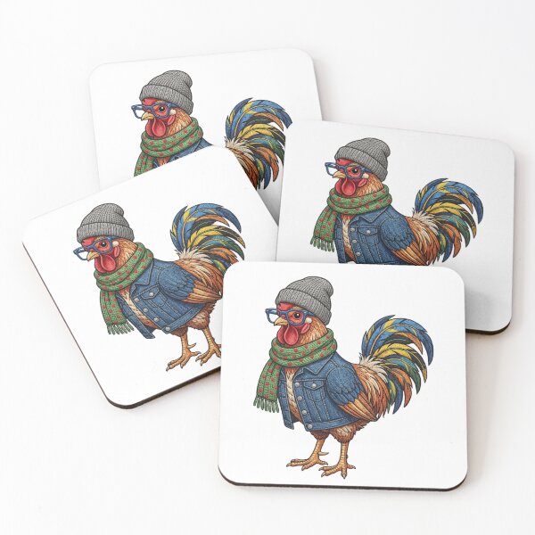 Item preview, Hipster Rooster Wearing Glasses Beanie Denim Jacket Scarf Embroidery designed and sold by raedattia.