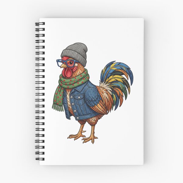 Item preview, Hipster Rooster Wearing Glasses Beanie Denim Jacket Scarf Embroidery designed and sold by raedattia.