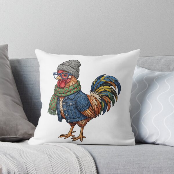 Item preview, Hipster Rooster Wearing Glasses Beanie Denim Jacket Scarf Embroidery designed and sold by raedattia.