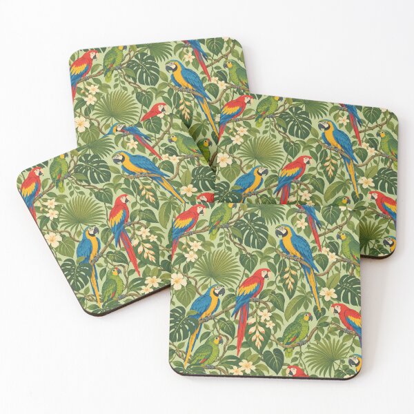 Item preview, Parrot Canopy – Retro Macaw and Tropical Jungle Bird Pattern designed and sold by Paper-Pickle.