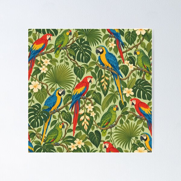 Item preview, Parrot Canopy – Retro Macaw and Tropical Jungle Bird Pattern designed and sold by Paper-Pickle.