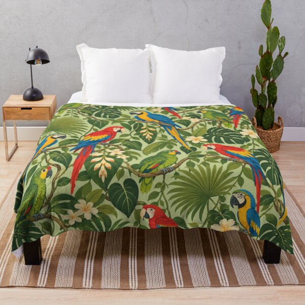 Item preview, Parrot Canopy – Retro Macaw and Tropical Jungle Bird Pattern designed and sold by Paper-Pickle.