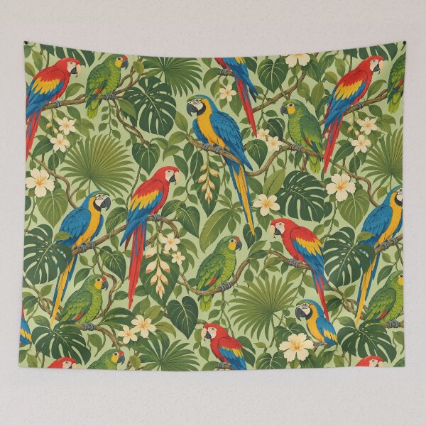Item preview, Parrot Canopy – Retro Macaw and Tropical Jungle Bird Pattern designed and sold by Paper-Pickle.