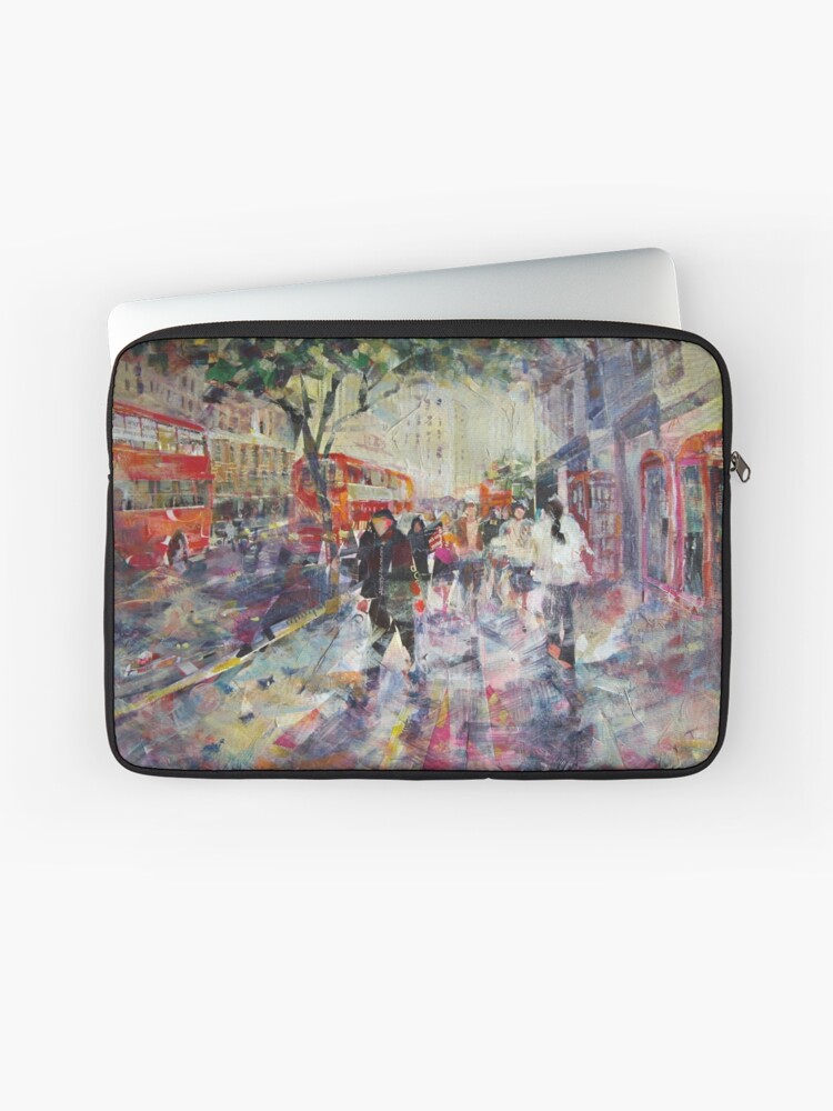 Thumbnail 1 of 2, Laptop Sleeve, Red London Buses & Phone Boxes - Painting designed and sold by ballet-dance.