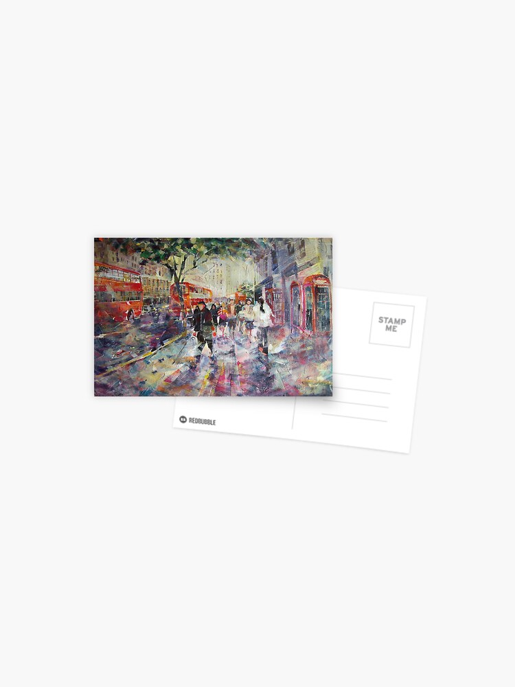 Thumbnail 1 of 2, Postcard, Red London Buses & Phone Boxes - Painting designed and sold by ballet-dance.